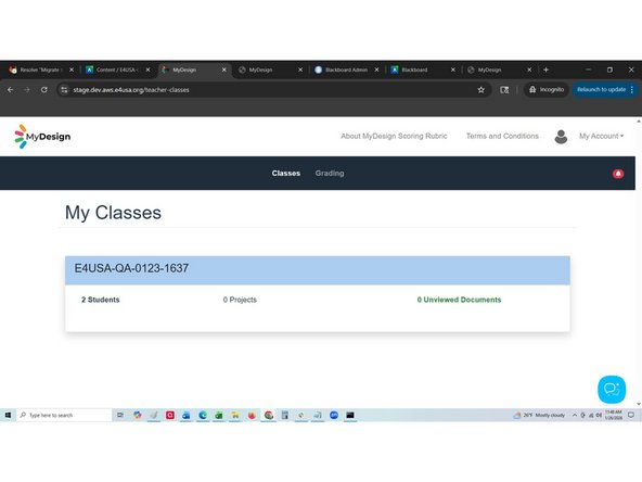 My Classes is the landing page for teachers when logging in