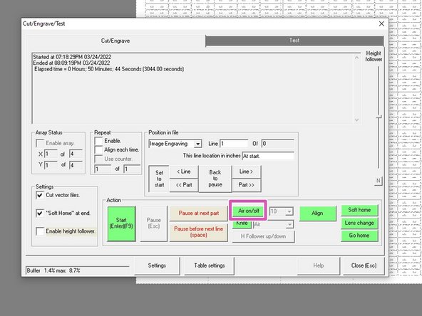 Turn the oxygen on in the test dialog by selecting OXYGEN in the drop down menu