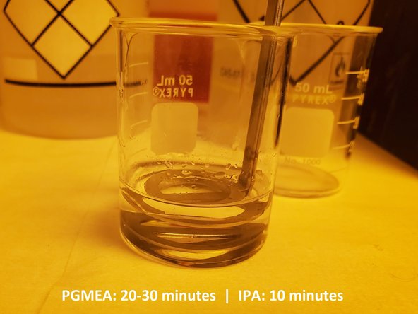 Place the substrate holder with the print into the PGMEA and let sit for 20-30 minutes.