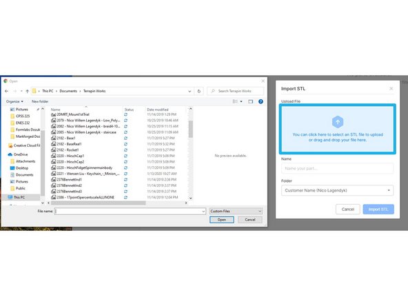 You can either drag the STL into the blue box or just click it and it will bring up your file explorer where you can navigate to wherever you keep your STL files