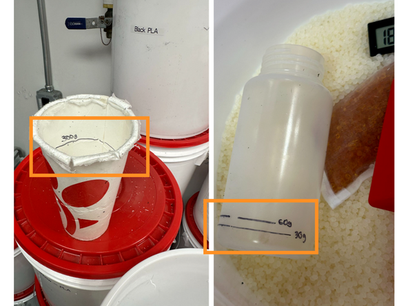 If the machine has not been run for several days, or the last run is unknown, it must be replaced with a fresh mixture. Store the removed plastic in an empty bucket with a bag of silica beads and, if available, a humidity sensor.