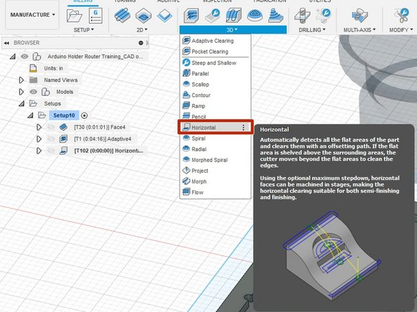 Select the &quot;Horizontal&quot; operation in the &quot;3D&quot; column.