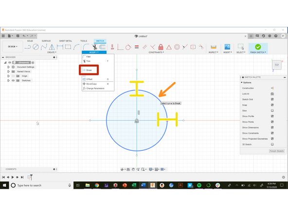 The break tool splits a curve or line into multiple segments