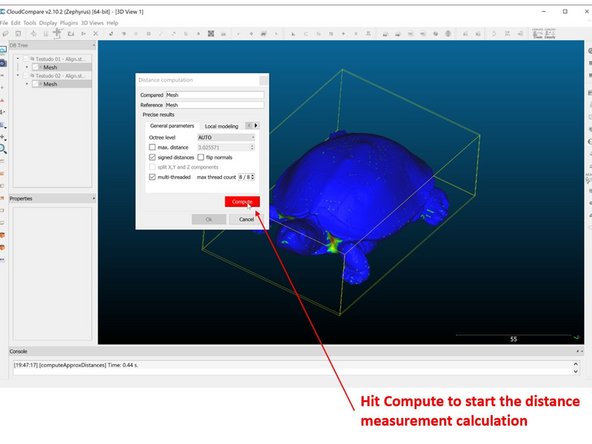 Hit Compute to start the distance measurement calculation as shown in the third figure