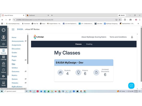 My Classes is the landing page when logging in