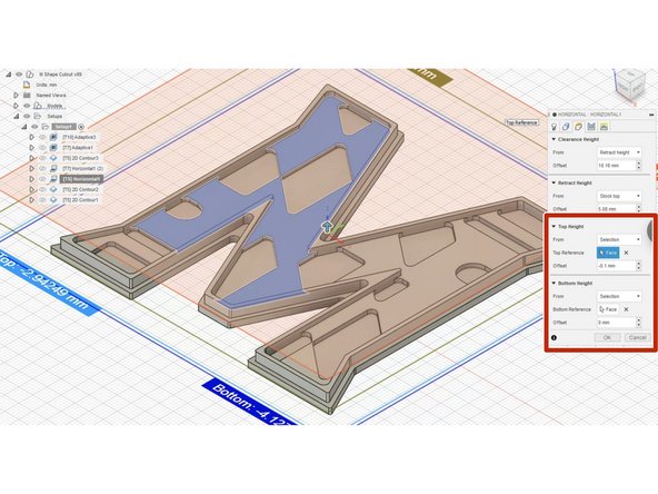 In the Geometry tab select machining boundary to be the top inside contour as shown. Then in Tool Containment select Tool inside boundary
