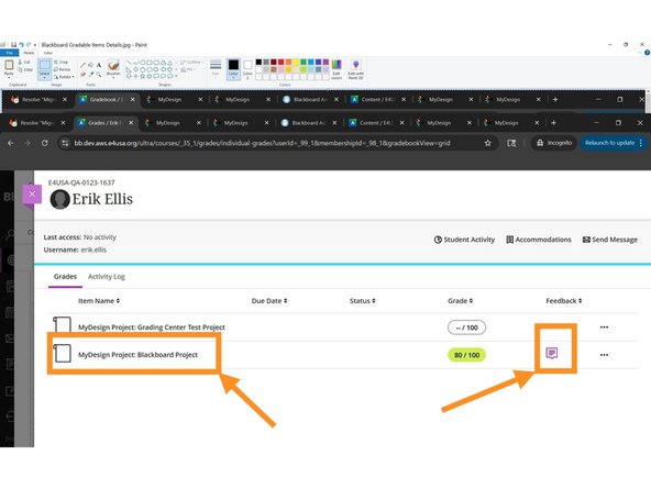 Select Project  or Feedback icon to provide feedback to student