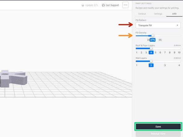 Select the desired  infill pattern