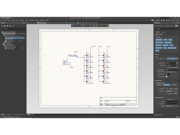 This is the schematic page.  This is where the circuitry of the PCB is designed.  It can be used to make the actual circuitry, wiring diagrams, and SPICE simulations.