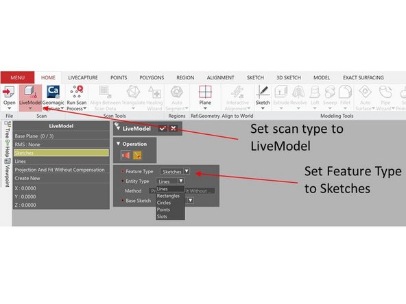 Set the scan mode as LiveModel 