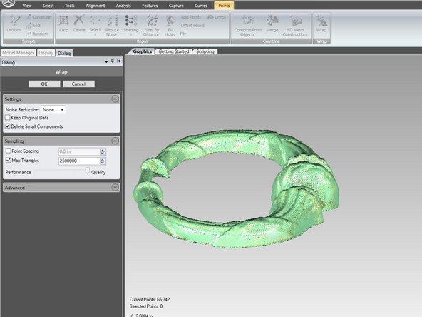Wrapping the part converts the points to a polygon mesh cloud. Get here by selecting Points -&gt; Wrap -&gt; Wrap