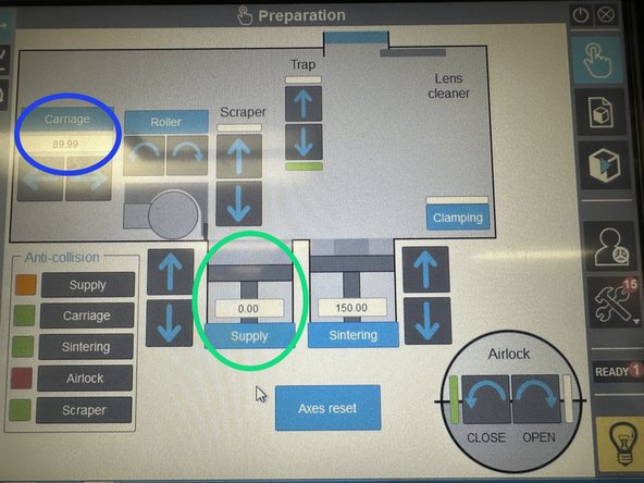 Place the sanding blocks inside the machine before moving the Carriage. The airlock will not be able to open once the Carriage is in place.