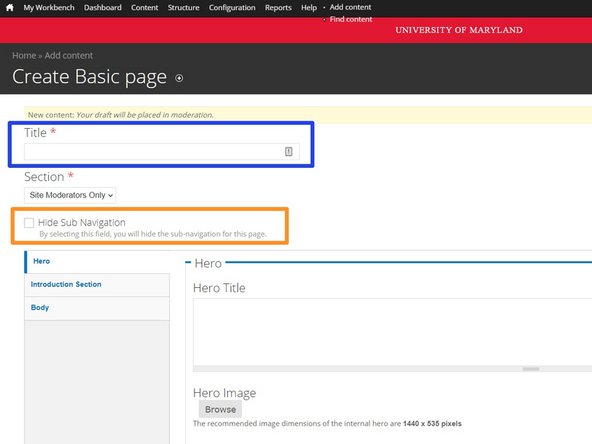 On the &quot;add content&quot; page, select the page type that best suits your goals&quot;
