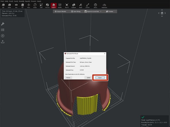 From the slicing information screen click &quot;Export&quot; to open a file explorer window