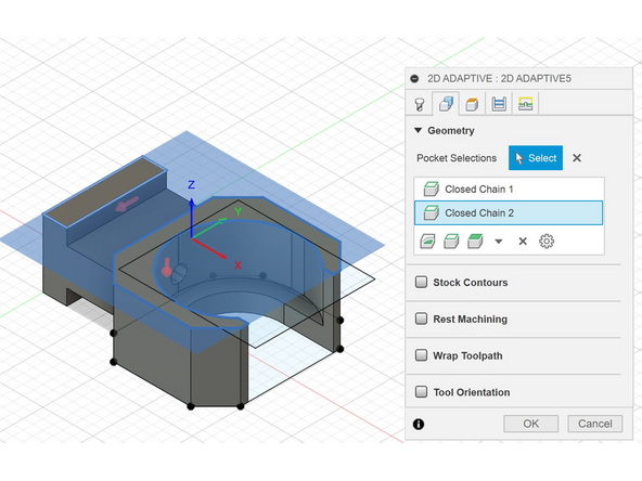 Select the edges of the 2 top faces of the part.