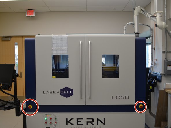 Press one of the Emergency stops in case of a fire or other emergency