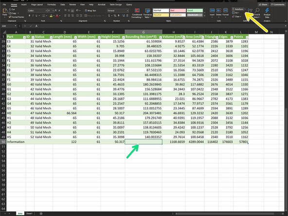 In the newly formed column which I've titled &quot;Bounding Box (cm^3)&quot; type the following equation