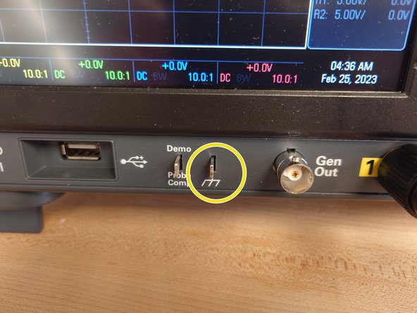 Connect this part to ground terminal on the oscilloscope, or to a verified working ground near the circuit you're testing.