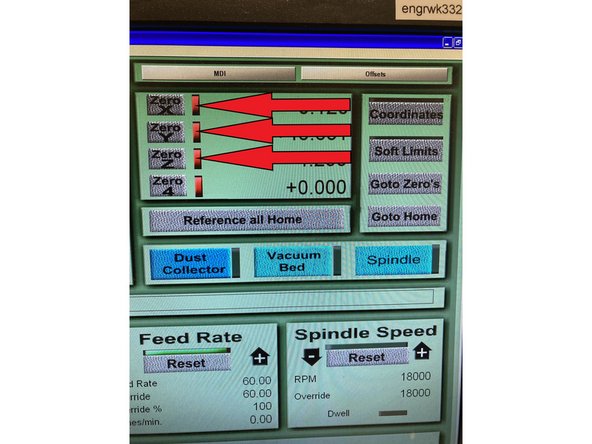 Now move the spindle to the xy zero position of your stock in accordance to the way you setup your Fusion360 stock. The x and y axis is controlled by the keyboard arrows. First zero x and y, then move the z axis to about two inches away from the top of your stock