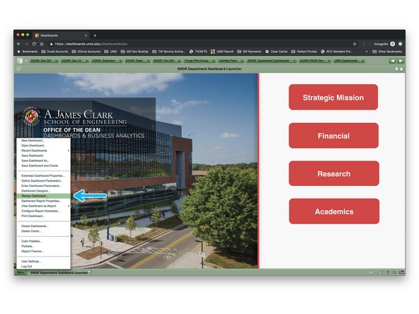 Choose the Startup Dashboard... option in the corresponding menu.