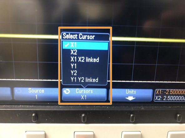 The &quot;Cursors&quot; button in the Measure menu will make the cursors either hide or disappear. X1, X2, Y1, and Y2 should be available for use.