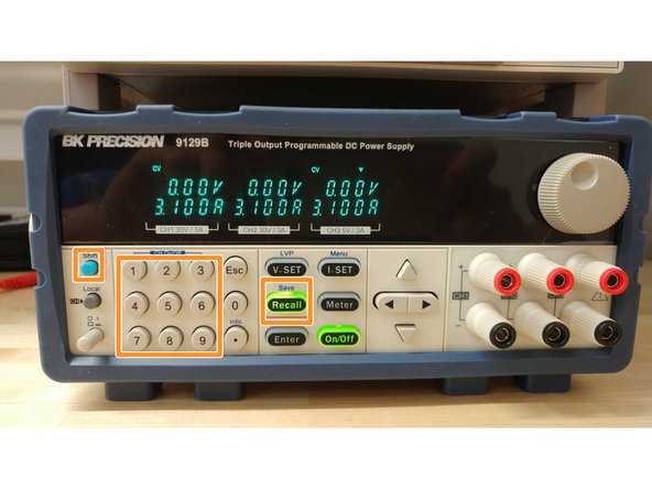Voltage and current settings can be saved using the save/recall functionality