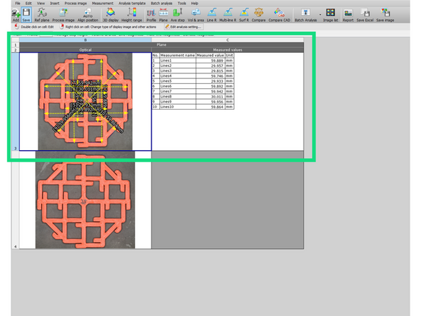 All measurements are placed in a table that is visible on the results page (the table may have to be expanded to be fully visible)