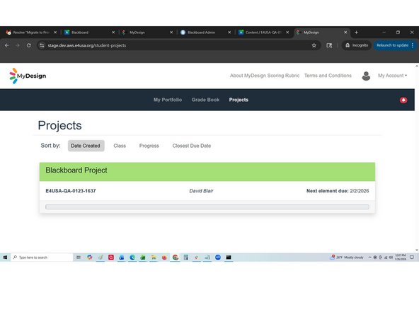 Projects is the landing page for students when logging in