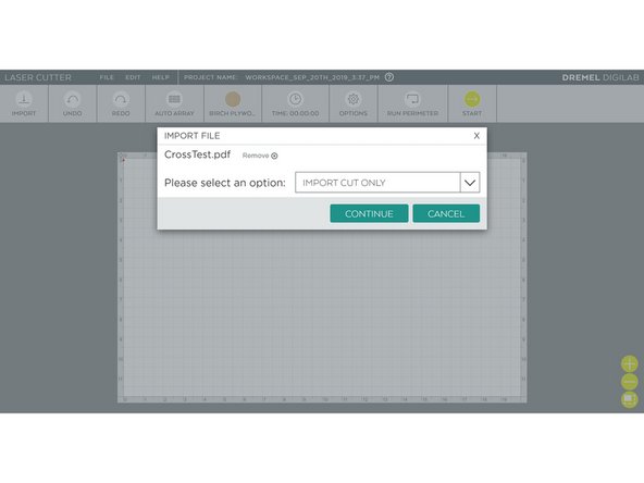 Select Import Cut Only, then Continue