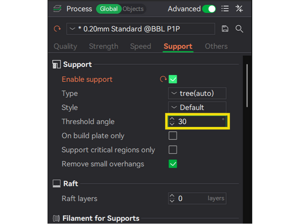 Changing this value is a quick way to adjust the amount of generated supports.