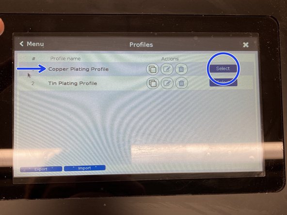 Select &quot;Copper Plating Profile&quot;