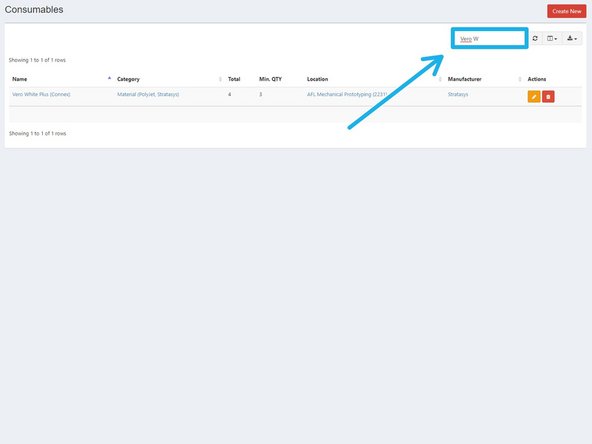 Use the search bar to the top right of the consumables page