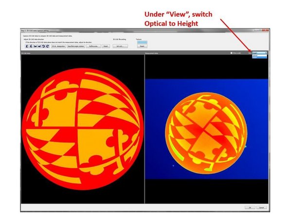 To show the feature of the 3D CAD data, under View, switch Optical to Height. (See the first figure)