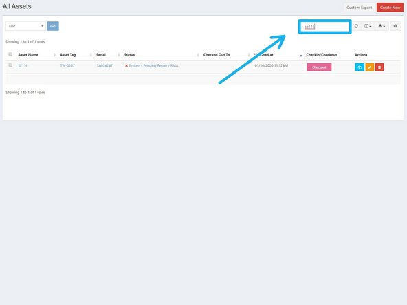 Use the search bar to the top right of the assets page