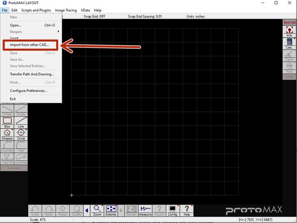 Once the software is open, go to the FILE tab and click the &quot;Import from other CAD&quot; option, as indicated in the picture