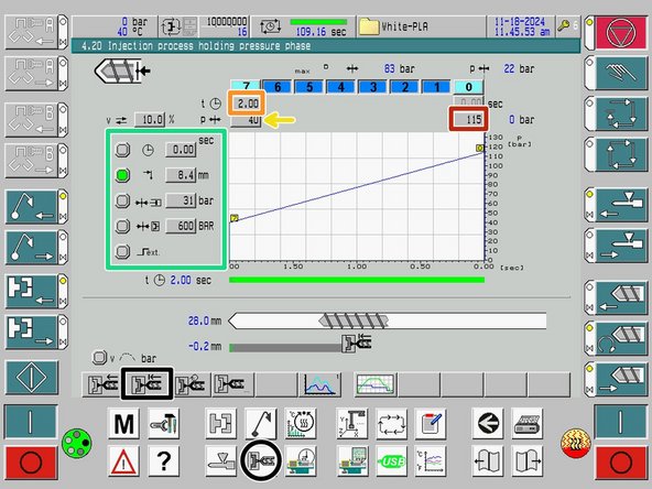 Holding Pressure Start Value: set the starting pressure for the holding phase.