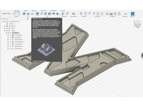 For the first operation, we want to use to face off the extra stock above the part. The most efficient way to face off material in the Datron is to use &quot;Adaptive Clearing&quot; with the facing tool