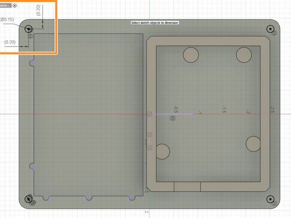 Draw 4 circles at .15&quot; in diameter, and .2&quot; off the walls, as shown by the orange circles.
