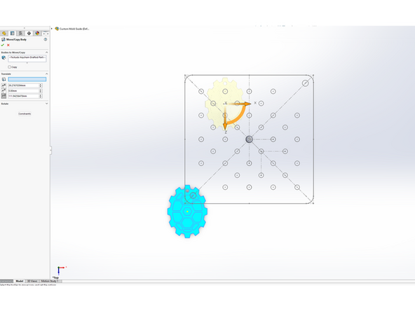 Use ‘Move/Copy Bodies’ feature to align part with guide sketches.