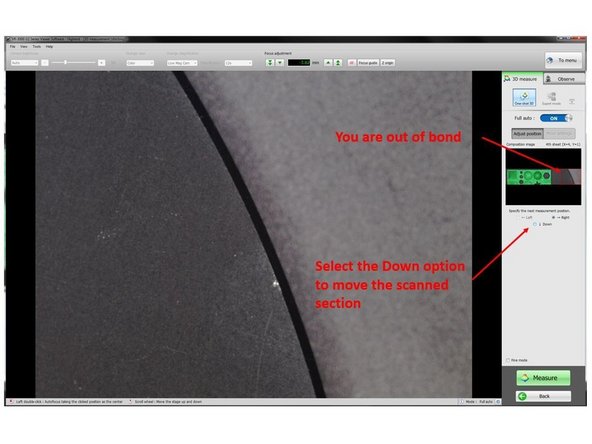 After finish the third scan and select continue to the next step, the scanning window will automatically move to the right which is outside the range of the part (See the second figure)