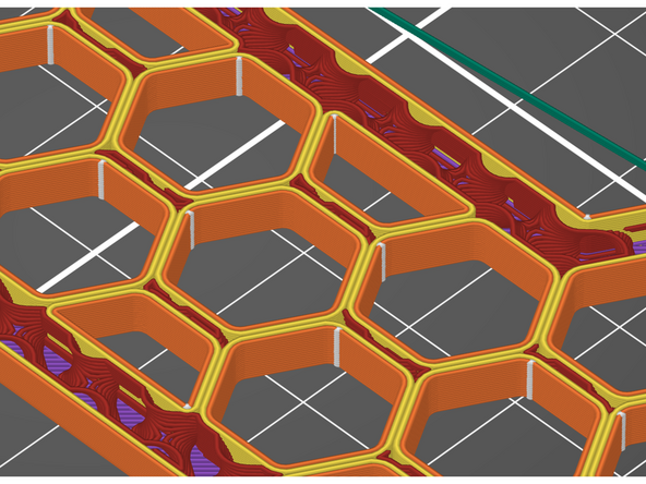 For the first several layers, infill regions will print with Solid Infill, colored purple in Prusa Slicer. {Picture 1}