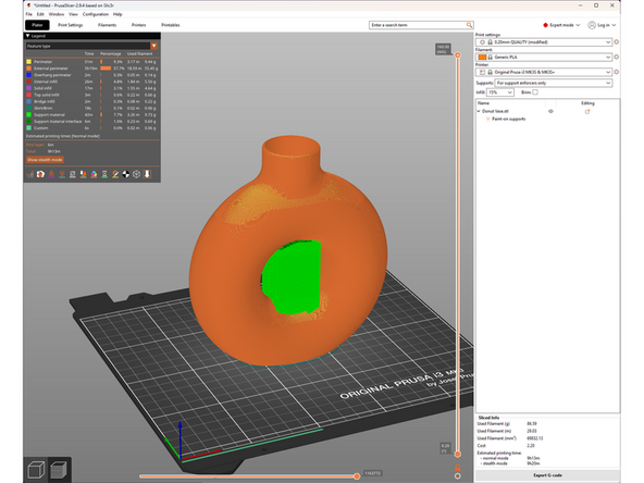 Left clicking on a surface will enforce supports on that surface and turn it blue.