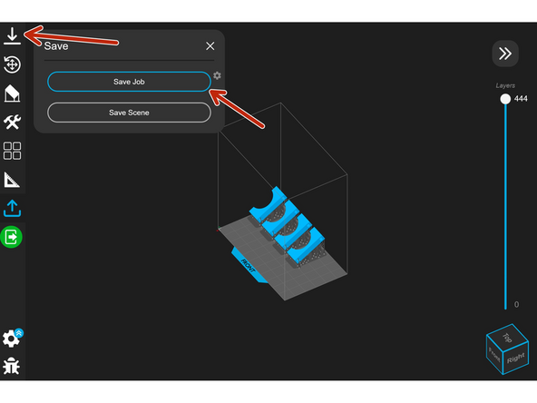 Click the Save tab on the left side of the slicer, and then select &quot;Save Job.&quot;