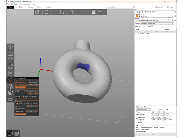 The Paint-On Support tool lets you "paint" the surfaces you want to enforce or block supports on.
