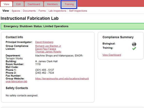 Go to the Training tab