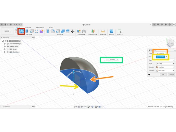 The revolve tool creates a 3D body by rotating a closed profile about an axis.