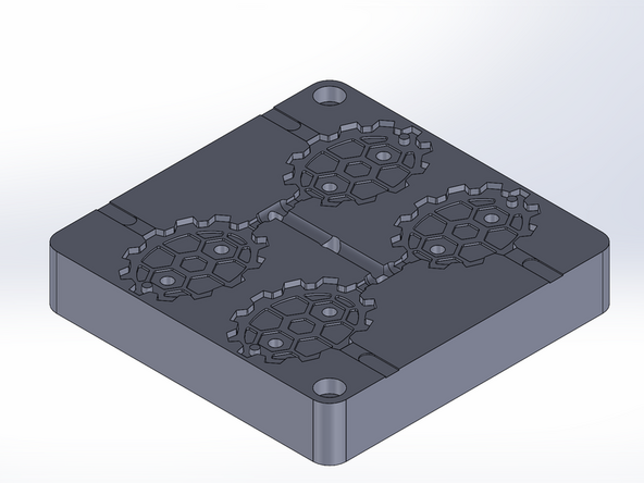 Extrude cut 11mm counterbore pattern from 'Custom Mold Guide' by 6.2mm on both sides, and set the feature scope to all parts.