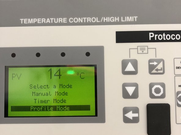 Select Profile Mode on the drying oven interface
