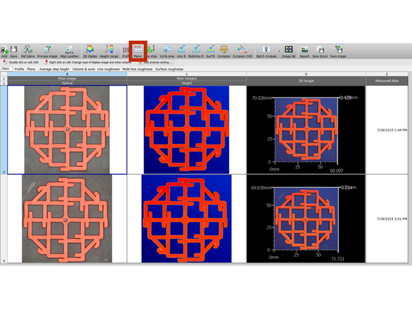 The &quot;Plane&quot; tool allows definition of 2d measurements.