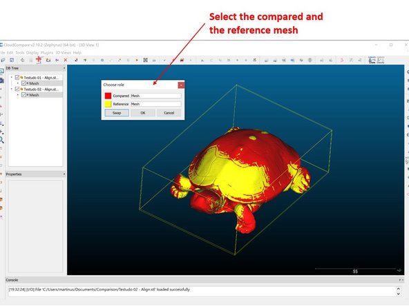 Select one of the mesh files as the compared mesh and the other as the reference mesh as shown in the second figure